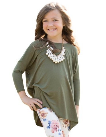Olive Green Soft Cotton Long Sleeve Girl Top