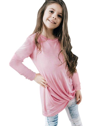 Pink Twist Knot Detail Long Sleeve Girl’s Top