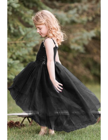 Black Sequin Bodice Tulle Hi-low Dress