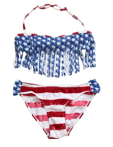 Fringed American Flag Swimwear Swimsuit for Girls