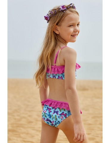Sweet Butterfly Print Ruffle Child Girls Swimwear Swimwear