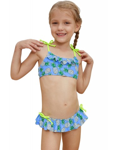 Pineapple Print Little Girls Swimwear with Shoulder Straps