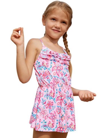 Blue Pink Multi-layer Ruffles Toddler Girls Swim Dress