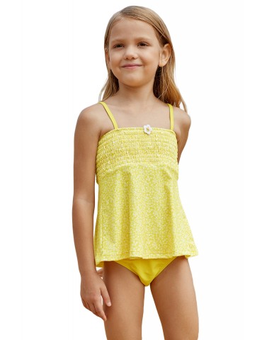 Bright Yellow Printed Kid Girls Tankini Swimwear