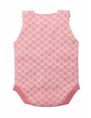 Pink Fish Scale Knit Buttoned Baby Romper