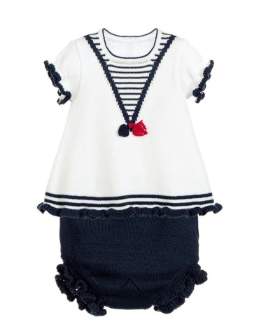 White Navy Ruffled T-shirt and Panty Baby Suit