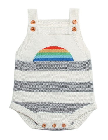 White Rainbow Pattern Knit Baby Onesies