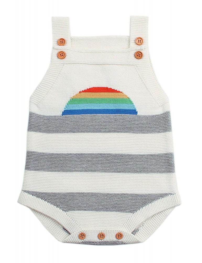 White Rainbow Pattern Knit Baby Onesies